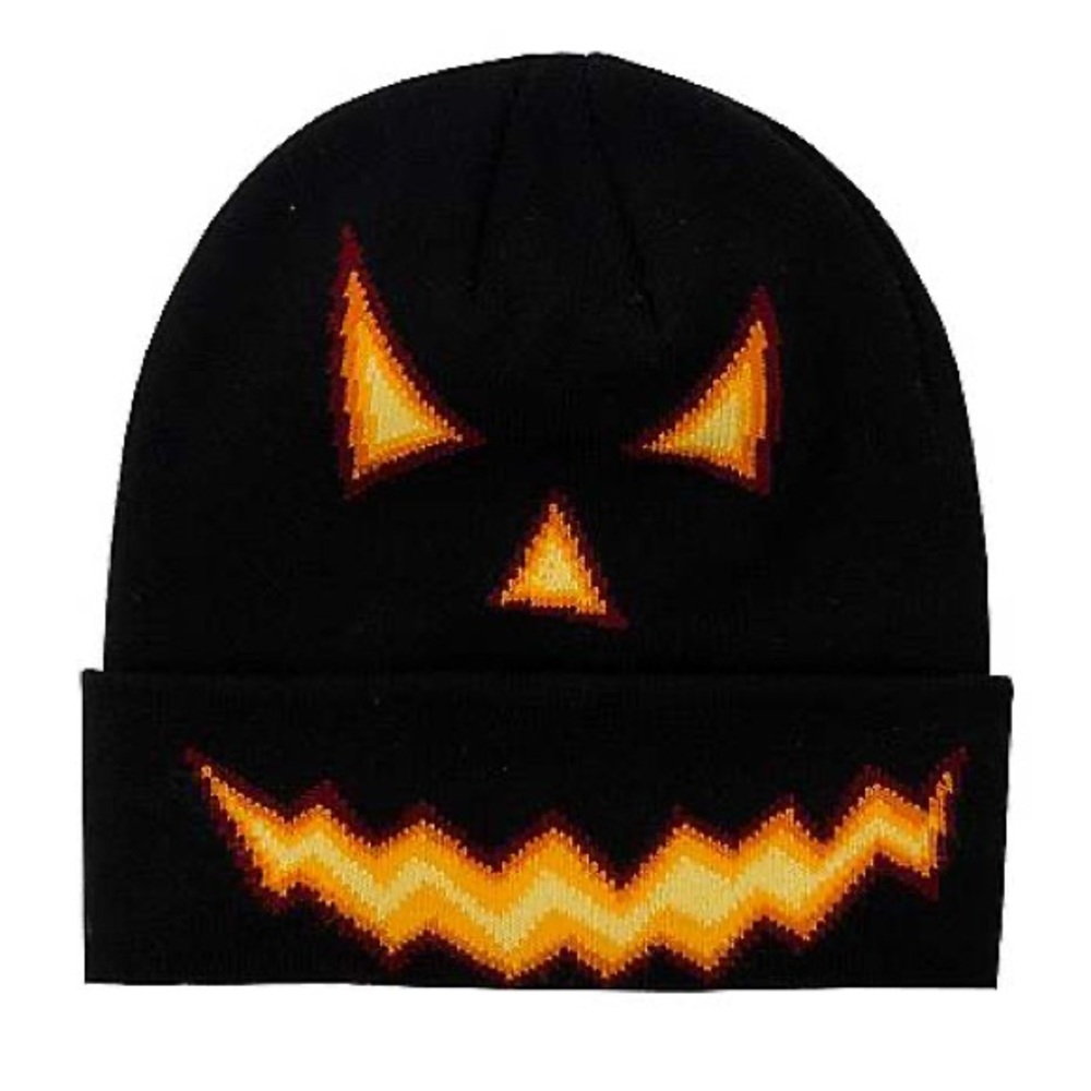 Halloween Jack O Lantern Face Black Knit Woollen Winter Beanie Hat Warm Toque